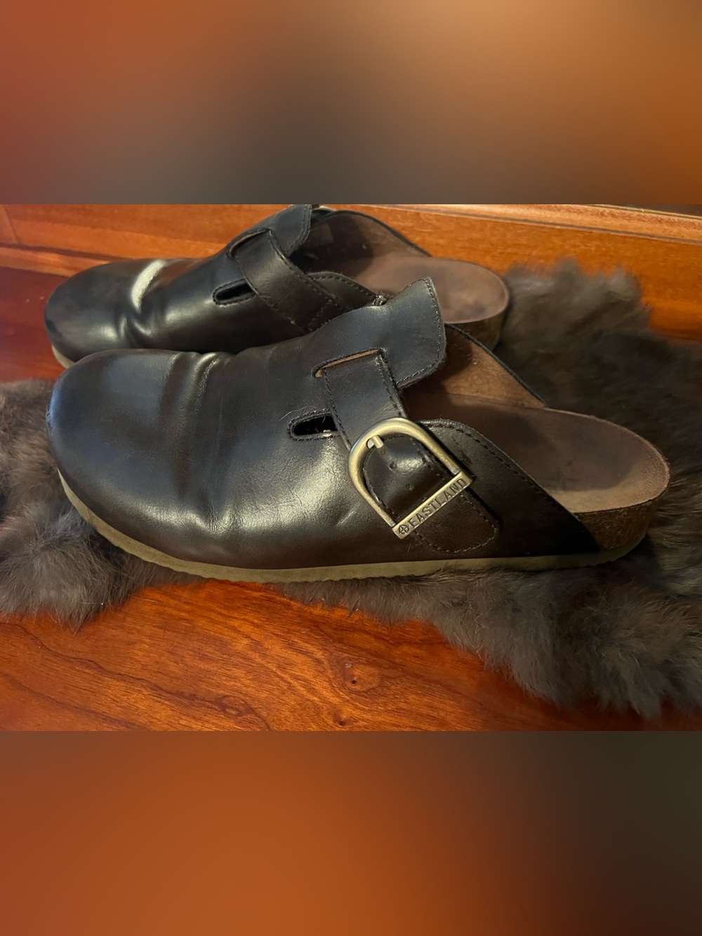 Eastland Women’s Black Leather Slip-On Clog with Buckle